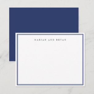Navy Blau Einfache Moderne Elegante Grenze Paar Mitteilungskarte