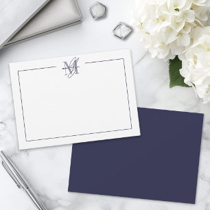 Navy Blau Einfaches Minimalistisches Namensmonogra Mitteilungskarte