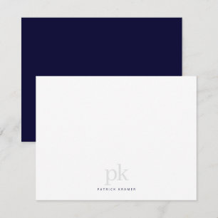 Navy Blau Einfaches Modernes Monogramm Professione Mitteilungskarte