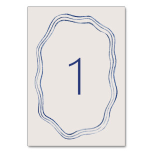 Navy Blau Elfenbein Abstrakte Wellige Minimalistis Tischnummer
