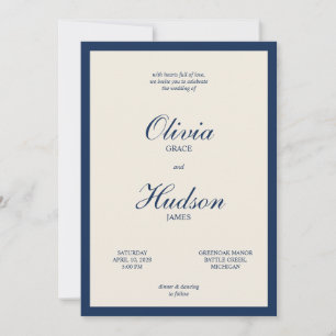 Navy Blau Elfenbein Moderne Minimalistische Schrif Einladung