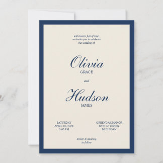 Navy Blau Elfenbein Moderne Minimalistische Schrif Einladung