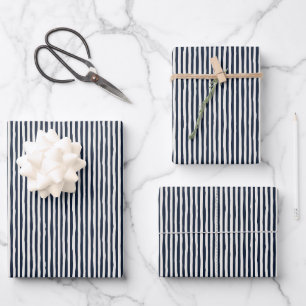 Navy Blau & Elfenbein schräge Streifen Geschenkpapier Set