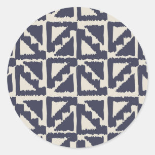 Navy Blau Elfenbein Stammesdruck Ikat Dreieck Must Runder Aufkleber