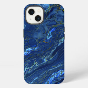 Navy Blau & Falsches Gold Marmor Acryl-Abstraktion iPhone Hülle