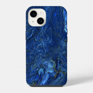 Navy Blau & Falsches Gold-Marmor-Acrylabstraktion iPhone 14 Hülle