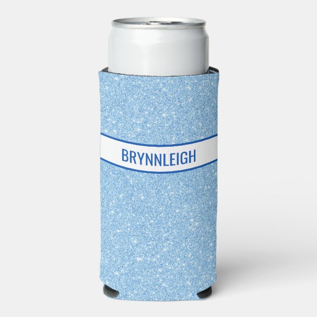 Navy + Blau Faux Glitter Selters Dosenkühler (Seltzer Vorderseite)