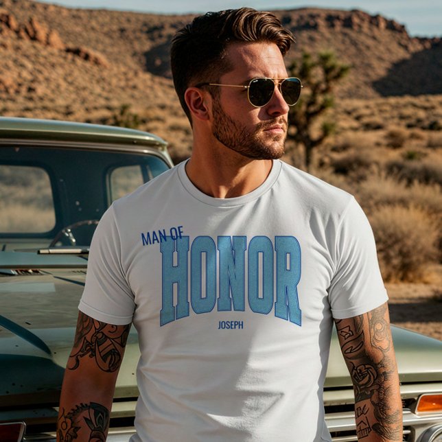 Navy + Blau Faux Glitter Varsity Ehrenmann T-Shirt (Personalize with names, dates, locations or events)