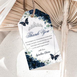 Navy Blau Florale Schmetterlinge Quince 16. Geburt Geschenkanhänger