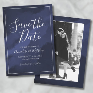 Navy Blau Foto Hochzeit Save The Date Einladung