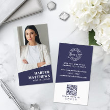 Navy Blau Foto QR Code Logo Vertikal