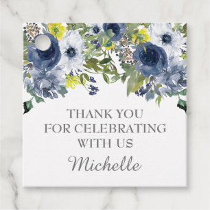Navy Blau Gelbe Aquarell-Blumen Dankeschön Geschenkanhänger