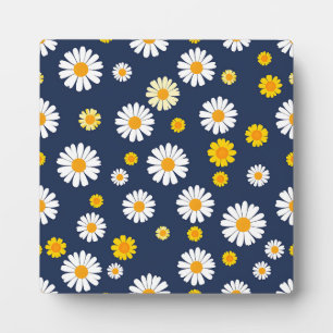 Navy Blau Gelbe Gänseblümchen Florale Einfache Ret Fotoplatte