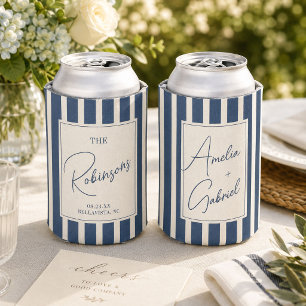 Navy Blau Gestreifte Hochzeit Personalisierter Paa Dosenkühler