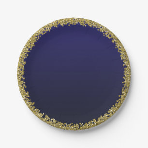 Navy Blau getaucht Gold Glitter Glam Funkel Party Pappteller