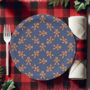 Navy Blau Getupfter Lebkuchenmann Weihnachten Pappteller