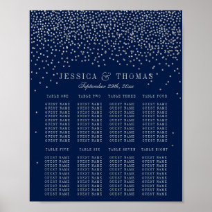 Navy Blau & Glam Silber Konfetti Hochzeitsbestuhlu Poster