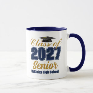 Navy Blau Gold Abschlussjahrgang 2027 Personalisie Tasse