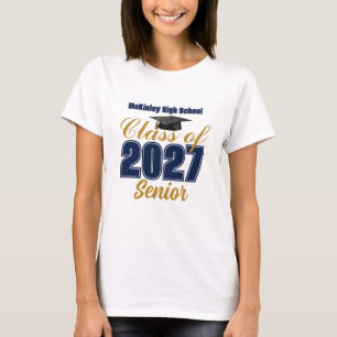Navy Blau Gold Abschlussklasse 2027 Seniorinnen T-Shirt