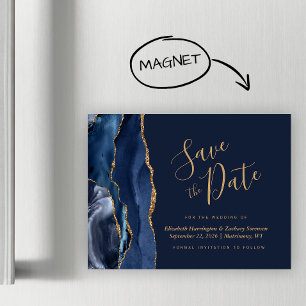 Navy Blau Gold Achat Magnetisch Save the Date Magnetkarte