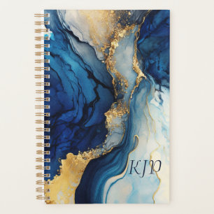 Navy-Blau-Gold-Achat-Marmor-Wasserfarben-Planer Planer
