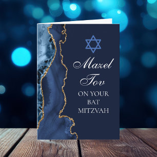 Navy Blau Gold Achat Mazel Tov Bat Mitzwa Karte