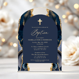 Navy Blau Gold Achat Taufe Modern Elegant Acryleinladungen