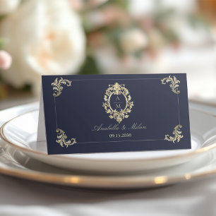 Navy Blau Gold Barock Hochzeit Platzkarte