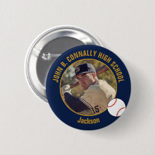 Navy Blau Gold Baseballspieler Foto High School Button