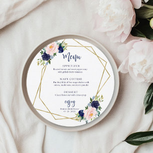 Navy Blau Gold Blumen Hochzeitsdusche Runde Speise Einladung