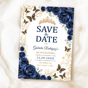 Navy Blau Gold Blumen Quinceanera Save The Date