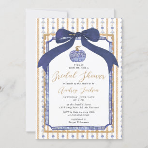 Navy Blau & Gold Chinoiserie-Kürbis-Hochzeitsdusch Einladung