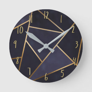 Navy Blau Gold Dreiecke Geometrisch Elegant Klassi Runde Wanduhr