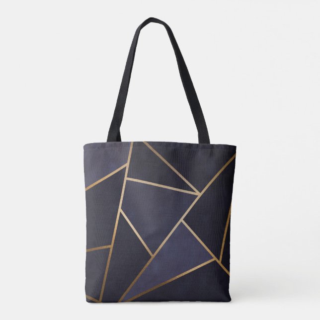 Navy Blau Gold Dreiecke Geometrisch Elegant Klassi Tasche (Rückseite)