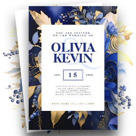 Navy Blau & Gold elegante Hochzeit florale Aquarel Einladung