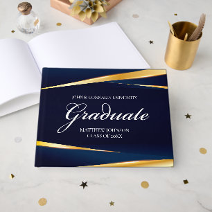 Navy Blau Gold Geometrisch Benutzerdefinierte Form Gästebuch