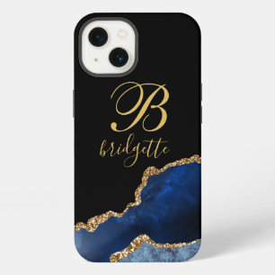 Navy Blau Gold Glitter Achat Monogramm iPhone Hülle