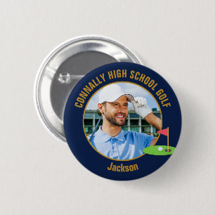 Navy Blau Gold Golfer Foto High School Golfteam Button