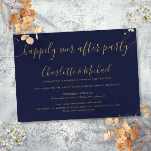 Navy Blau Gold Happily Ever After Party Hochzeit Einladung