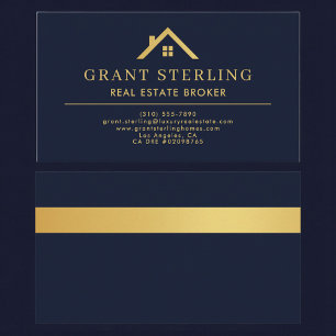 Navy Blau Gold Haus Immobilienmakler Visitenkarte