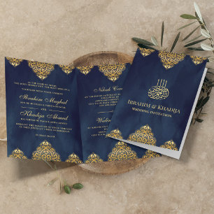Navy Blau Gold Islamisches Motiv Muslimische Hochz Einladung