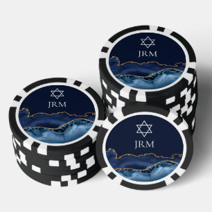 Navy Blau Gold Jüdischer Davidstern Monogramm Pokerchips