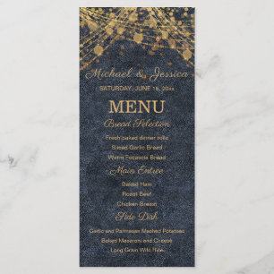 Navy Blau Gold Lichterkette Hochzeitsmenü Menükarte