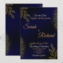 Navy Blau Gold Luxus-Hochzeitseinladung