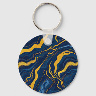 Navy Blau Gold Marmor Abstrakt Luxuriös Topografis Schlüsselanhänger