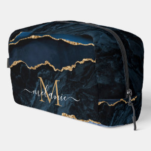 Navy Blau Gold Marmor Benutzerdefinierter Buchstab Waschbeutel