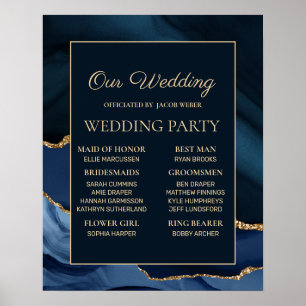 Navy Blau Gold Marmor Hochzeitsfeier  Poster