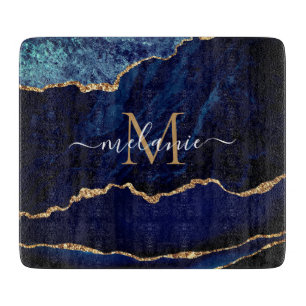 Navy Blau Gold Marmor Ihr Name Schneidbrett Schneidebrett