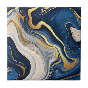 Navy Blau Gold Marmorschwünge Fliese