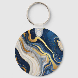 Navy Blau Gold Marmorschwünge Schlüsselanhänger